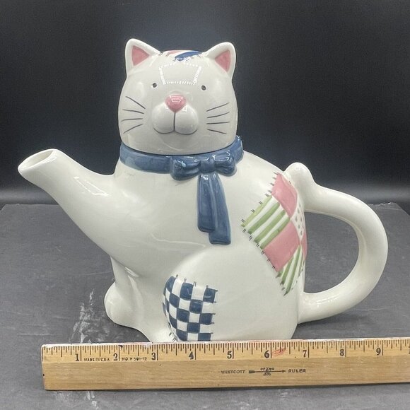 Vintage 1993 Susan Winget Cat Patches Tea Pot  2530 Kitchy Country Cottage Core - Picture 7 of 7